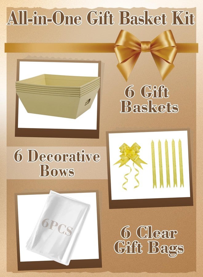 Beeplove 6 Sets Large Thick Kraft Baskets for Gifts Empty - Gift Baskets Empty Kit with Cellophane Wrap and Pull Bows for Valentine's Day Wedding Birthday Bridesmaid Baby Shower, Yellow - Image 4